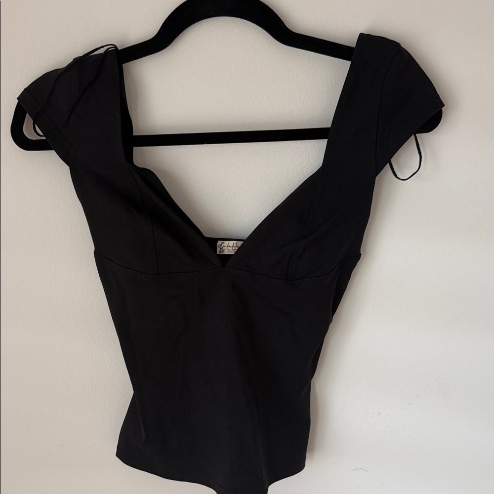 Free people Black V-Neck Cap Sleeve Top